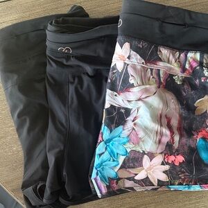 Floral and Black Running shorts.